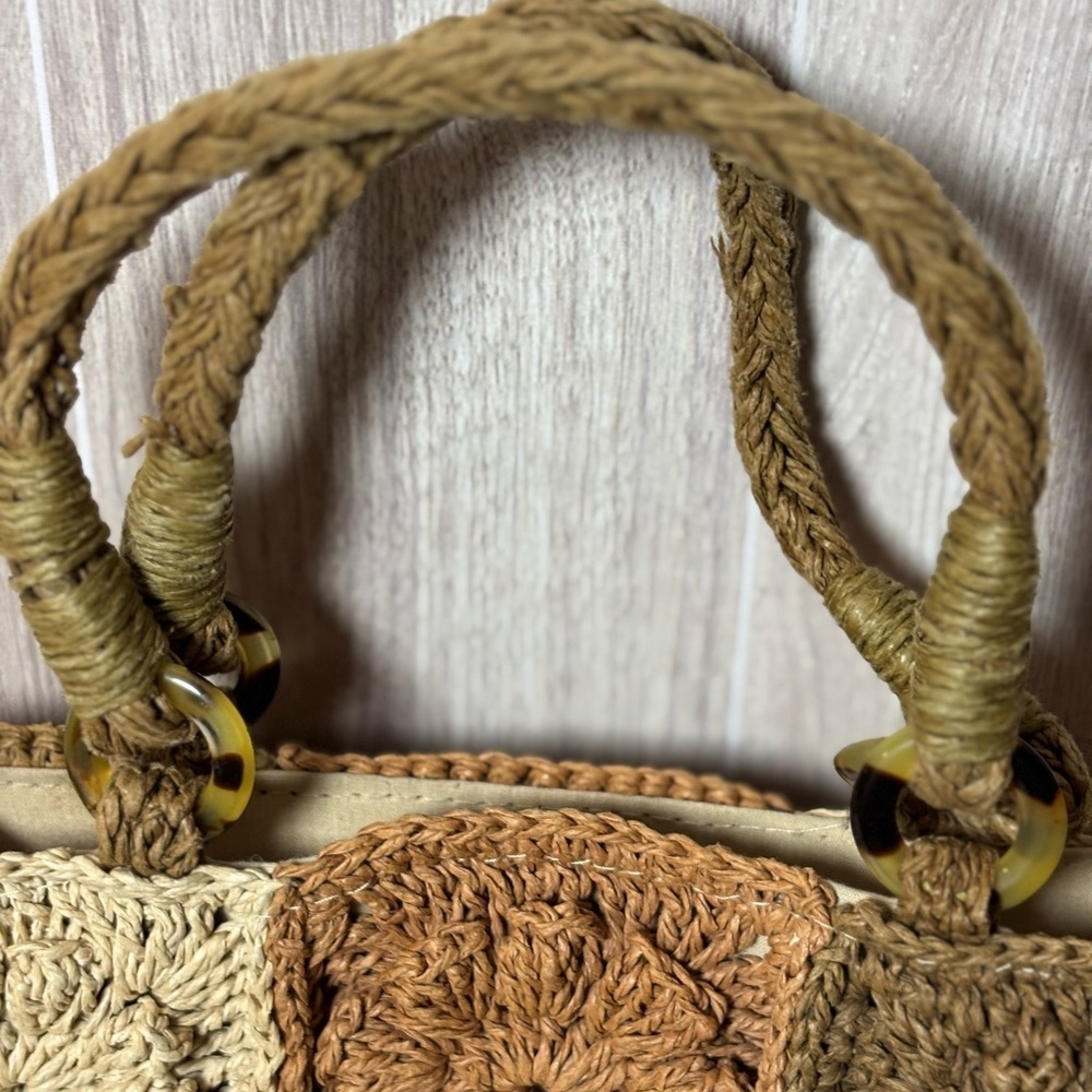 Nine West Vintage Y2K Crochet Floral Tote Bag Cream and Brown - Picture 3 of 11